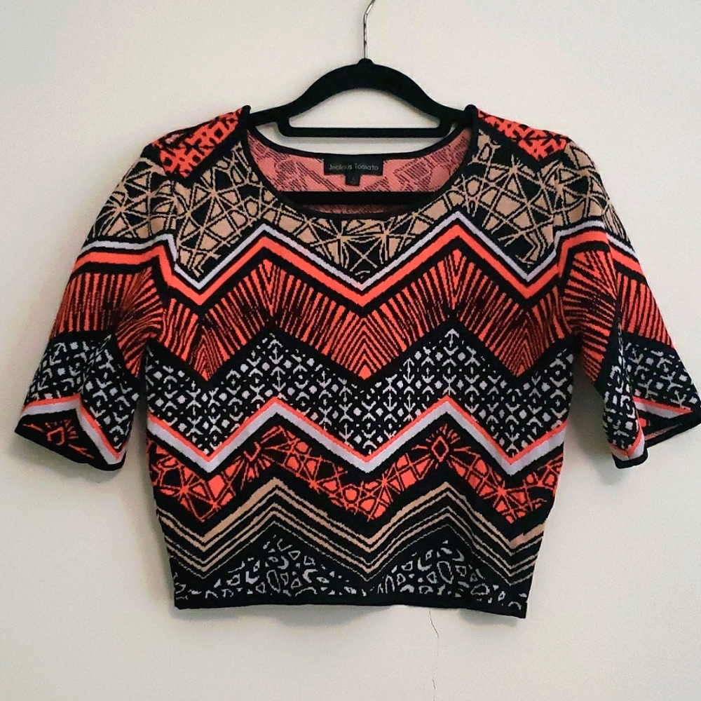 Vtg Jealous Tomato Print Crop Top Size S